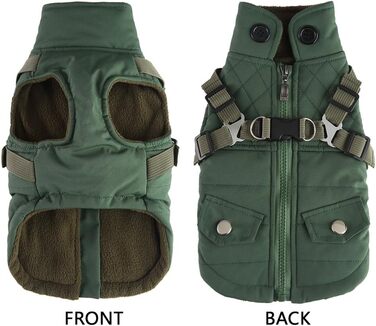 Вітростійка куртка для собак, тепла жилетка для цуценят та собак середніх розмірів, зелена, XL. З D-початком та блискавкою на спині.
