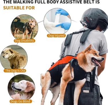 PETCUTE Рюкзак-переноска для собак, жилет-рюкзак для великих собак, повний жилет з ручкою, регульований рюкзак для собак з артритом, старих собак, з проблемами суглобів, чорний+червоний, 7.5-15 кг