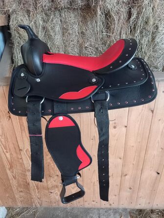 Сідло для верхової їзди німецького типу, колір Star, з блискітками та стразами, для дерев'яного коня, сідло для поні (14 дюймів)