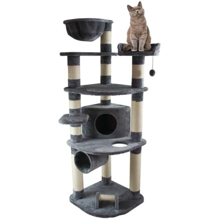 Дряпка для котів Dehner Edda 180x60x60 см, сірий, сизаль/плюш