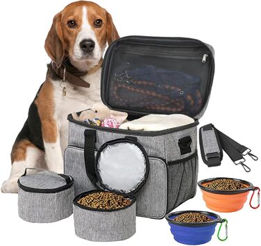 Транспортна сумка для собак та котів на 2 собак, для подорожей, з місткими кишенями та складаними мисками
