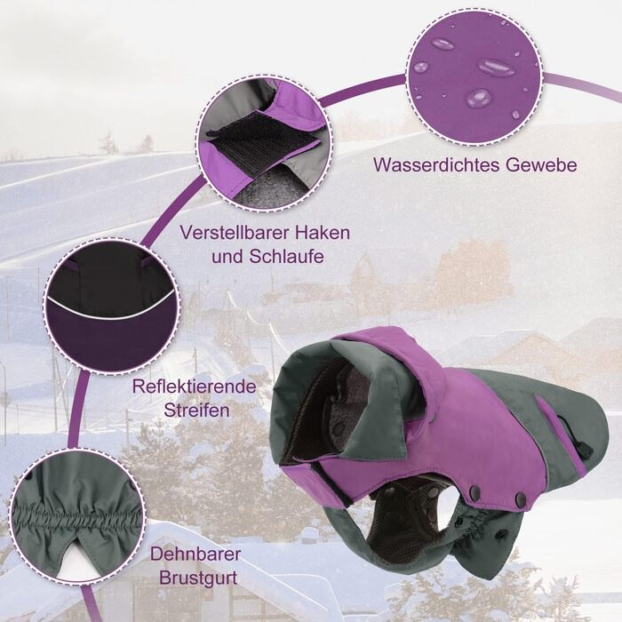 PETLOFT Зимова куртка для собак, світловідбиваюча, вітронепроникна, тепла флісова куртка для прогулянок на вулиці, знімний флісовий підкладка (S, фіолетовий)