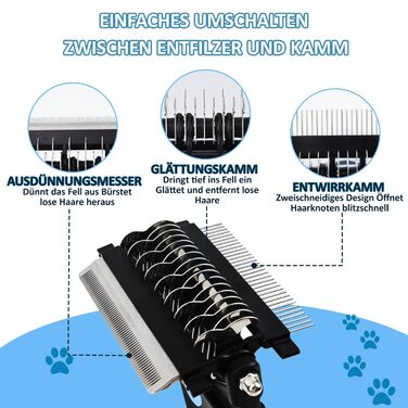Набір гребінців для котів та собак 3 в 1, для видалення підшерстка, шерсті та розплутування, з масажною насадкою, підходить для довгошерстих та короткошерстих тварин