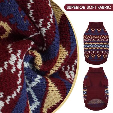 Пуловер для собак на Новий Рік, теплий трикотажний пуловер для собак та котів, зимовий одяг для тварин, найтепліший пуловер з коміром-стійкою (XL, Бордовий)