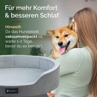 Ортопедичне ліжко для собак Pfotenglanz: зручне та м'яке ліжко-корзина для собак середніх порід. Розмір 85x65 см, з вологостійким покриттям, ковзаючою основою та м'якою матрацом з холодним пінополіуретаном. Сірий колір.