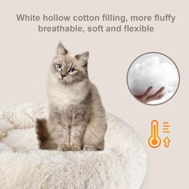 М'яке ліжко для кота Aspand, 60 см Ø - зручне та тепле місце для сну з антиковзною основою, Бежевий колір, 60x60x18 см