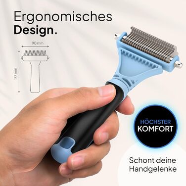 Гребінець для котів Pretty Paw®: м'яке видалення шерсті, проти ковтунів. Підходить для довгошерстих та короткошерстих котів. Масажна підшерсткова щітка. Нова, блакитна!