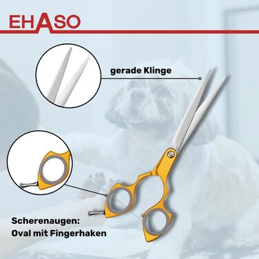 Ножиці для собак EHASO з нержавіючої сталі, 18 см, прямі, з алюмінієвою ручкою, золоті