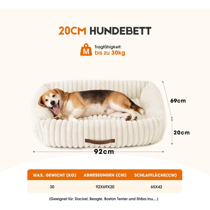 Ортопедичний лежак для собак великих порід, лежанка для собак, з м'якою подушкою для шиї, знімний та пральний килимок, лежанка-софа для собак з ручками (109*76*20 см), бежевий