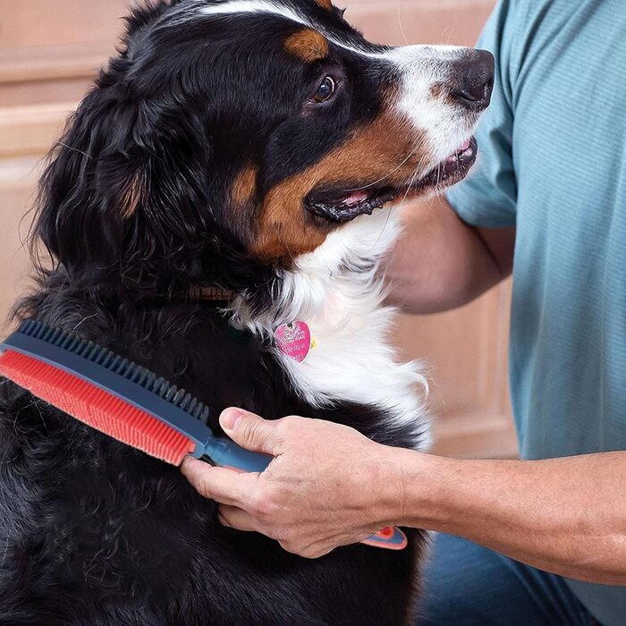 Щітка для собак для видалення шерсті, двосторонній гребінець для грумінгу, щітка для вичісування шерсті, для домашніх тварин, кроликів, кошенят, цуценят, для боротьби з випадінням шерсті, для чищення, купання, душ, червона та сіра