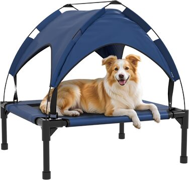 PawHut Підвищене собаче ліжко з балдахіном, ліжко для домашніх тварин, вулична лежанка для собак з дахом, дихаюча, для маленьких та середніх собак, Оксфорд, 76 x 61 x 69,5 см (76 x 61 x 70 см, Блакитний)