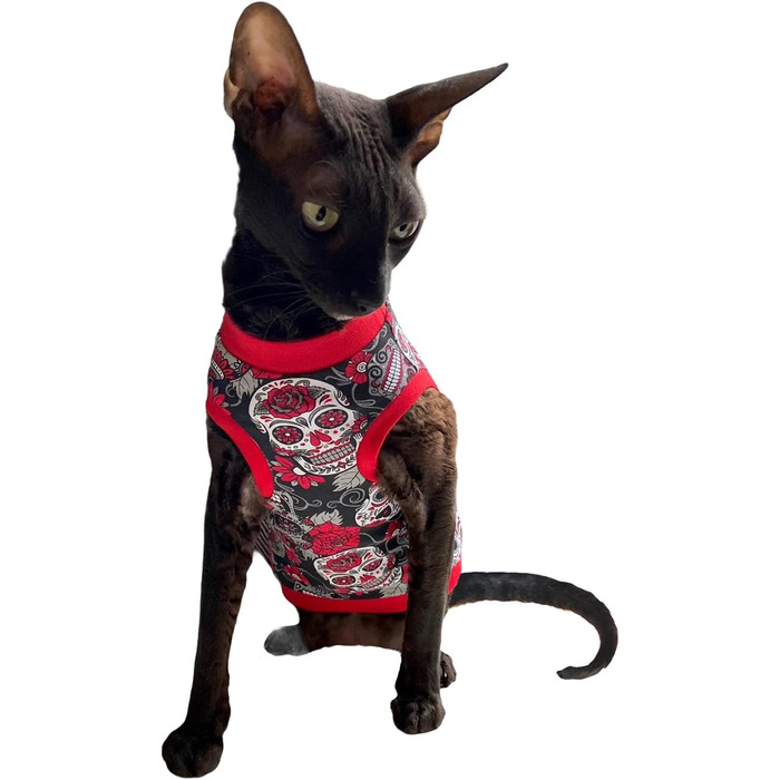 Футболка Kotomoda Sphynx для котів Sphynx, червоний череп (XS)