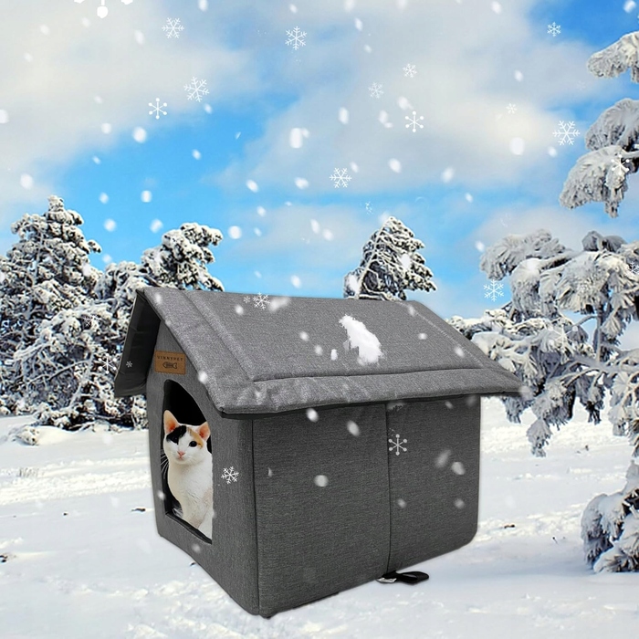 Водонепроникний зимовий будинок для котів на вулицю з подушкою VinnyPet