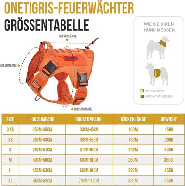 OneTigris тактична шлейка для собак FIRE Watcher, нейлонова 1000D, помаранчева, розмір L, з ручкою, 2 D-кільця, для службових собак, MOLLE система, без ривків