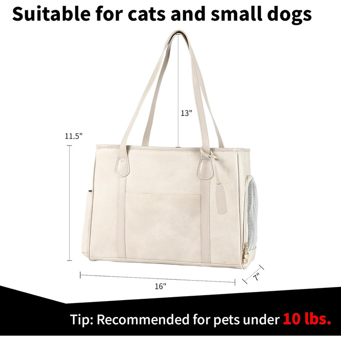 Сумка-переноска для собак та котів Monanller, шкіряна, для маленьких собак, кошенят, цуценят, схвалена авіаперевозниками, бежева