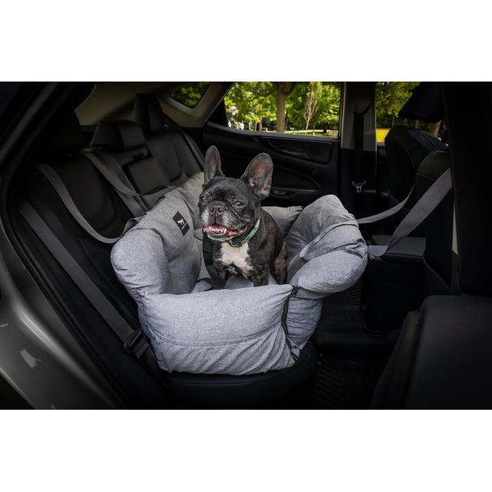 Автокрісло для собак JACKO & CO V2 Premium - підходить для маленьких та середніх тварин до 18 кг, з підстібкою, переноска, та ліжко для подорожей, з повідком (сірий)