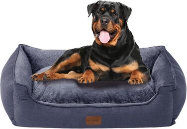 Ортопедичне ліжко для собак середніх та великих порід, 84x66x19 см, супер м'яке та затишне, кошик для собак з високим бортиком, знімний та пральний чохол, неслизьке, темно-сірий, для дому та автомобіля, XL