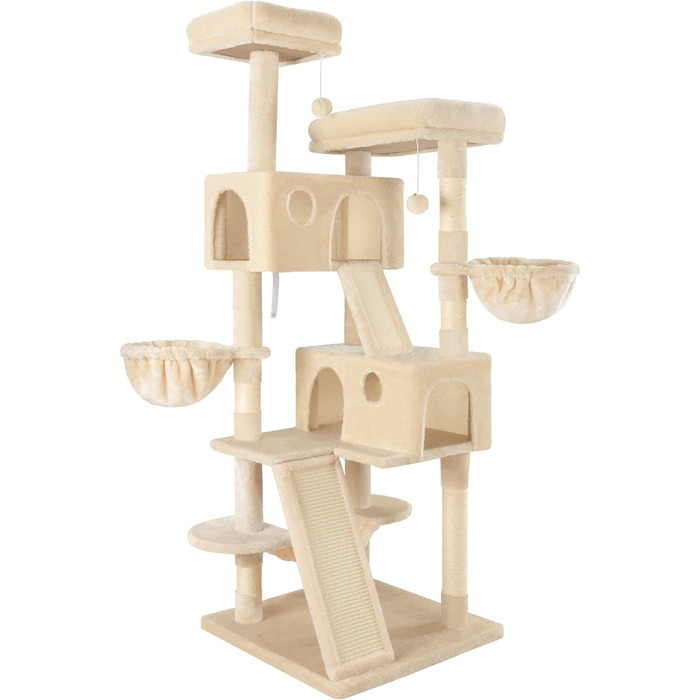 Декілька рівнів, гамак та кошики: кігтеточка MUTICOR для великих котів, 168 см, бежева