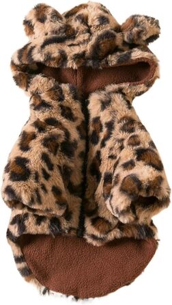 Теплий одяг для домашніх тварин: флісова куртка для собак та котів з шапочкою, леопардовий принт, осінь-зима (Кофе, S)