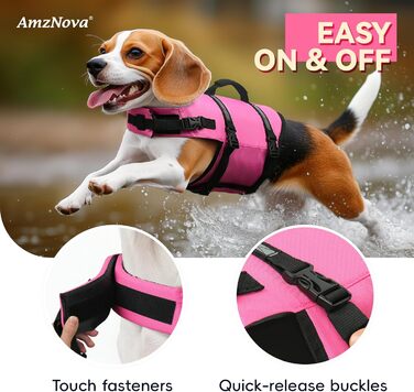 Жилет рятувальний для собак AMZNOVA Rip Stop, рожевий, XL (79-97 см)