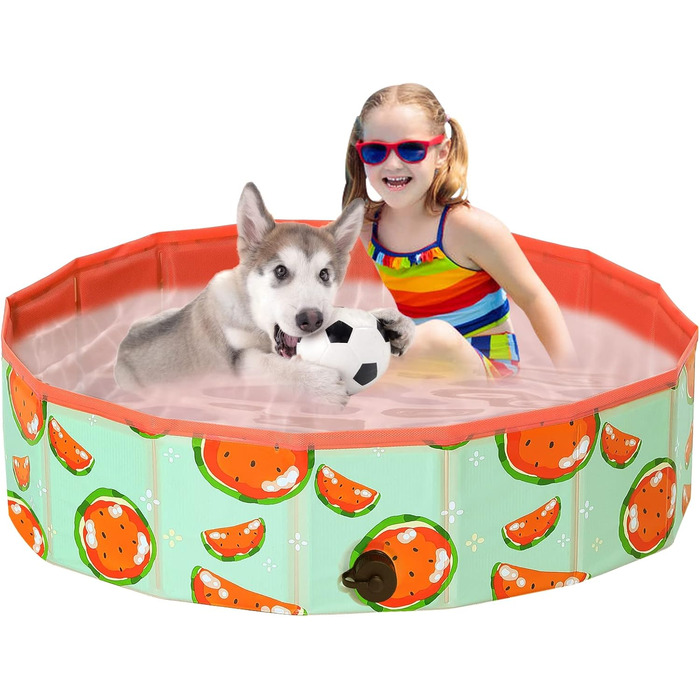 Надувний басейн для собак великих та маленьких порід, 80/120/160 см, складаний, портативний, екологічний PVC, (S:80x20 см, кавун)