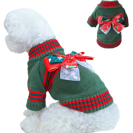 Святочний пуловер для тварин: котів та собак, в'язаний з петлями, для холодної погоди, цуценят, 2 ноги, в'язаний для котів, цуценят, маленьких собак, розмір XS (зелений). XS: Обхват грудей: 30 см