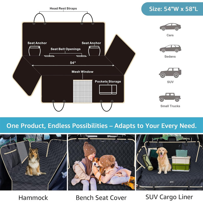 Захисний чохол на заднє сидіння для собак Lassie XL, автомобільна гамак для великих SUV та пікапів, сумісний з F150 F250/Chevrolet Silverado/Ram Pickup/GMC Sierra/Toyota Tundra та Crew Cab (Прозорий чорний + бежева окантовка)