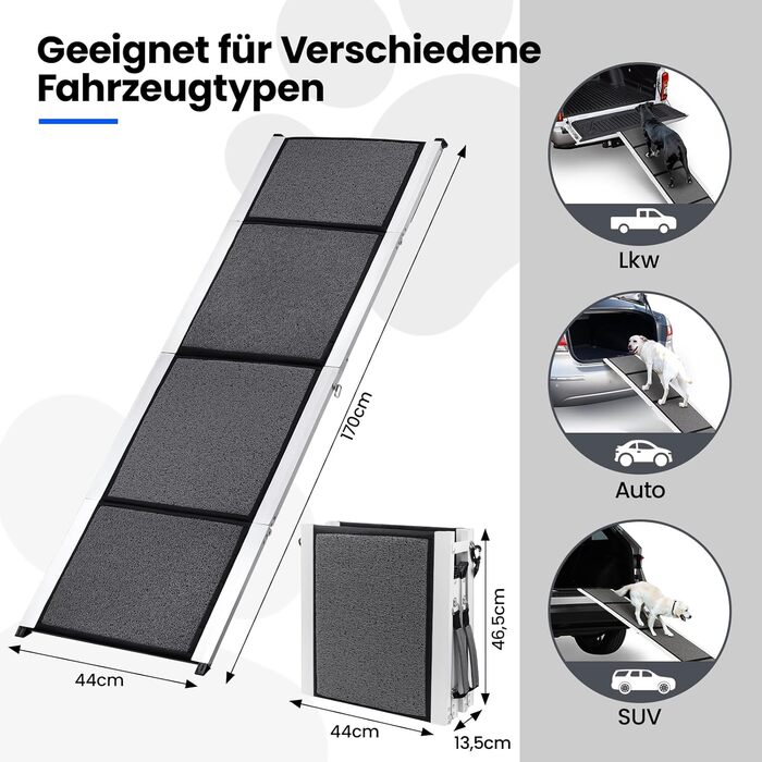 Східці для собак DAISTERN, розкладні, 170 x 44 см, з м'яким килимом, металевий каркас, для собак маленьких, середніх та великих порід