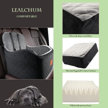 Автокрісло для собак Lealchum середнє, знімне і пране, підвищена подушка, кишені для зберігання, для маленьких і середніх порід, чорний/коричневий