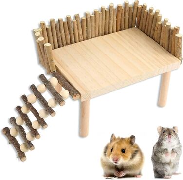 Платформа для хом'яків HERCHR: дерев'яна ігрова площадка, міст, іграшка для гризунів з огорожею. Підходить для тушканчиків та золотих ведмедиків