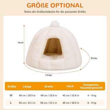 Кішка/Песик Іглу Будинок-Гніздо ALLSOPETS з Знімним Матрацом, Теплий та М'який Дім для Собак та Кішок (Сніжно-Білий, L)