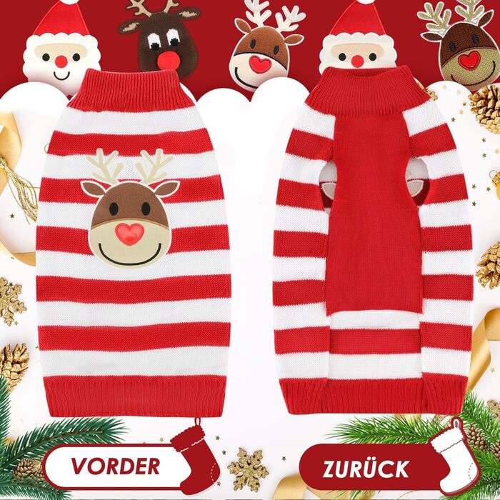 Пуловер для собак SlowTon на Різдво з оленем - теплий зимовий костюм для маленьких та середніх собак, червоно-білий XL
