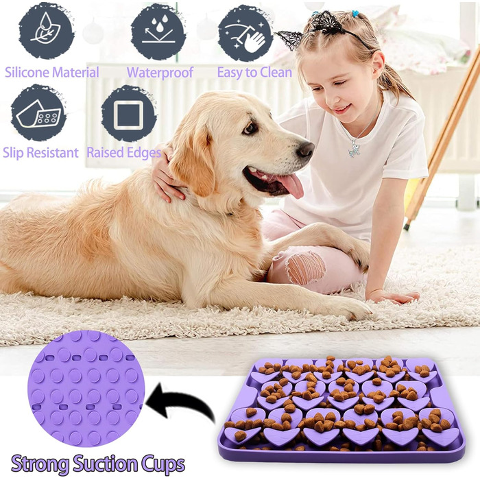Силіконова килимок-нюхалка для цуценят та котів, повільне годування, годівниця-іграшка для сухого та вологого корму, тренування тварин, стимулює природний пошук їжі, знімає стрес та надмірне слиновиділення (фіолетовий)