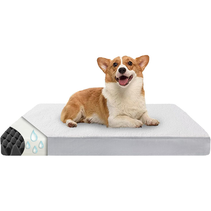 Ортопедичне ліжко для собак Vertupet з Memory Foam, 75x50x8 см, знімний чохол та м'яке подушечка, для великих собак, сіре та біле