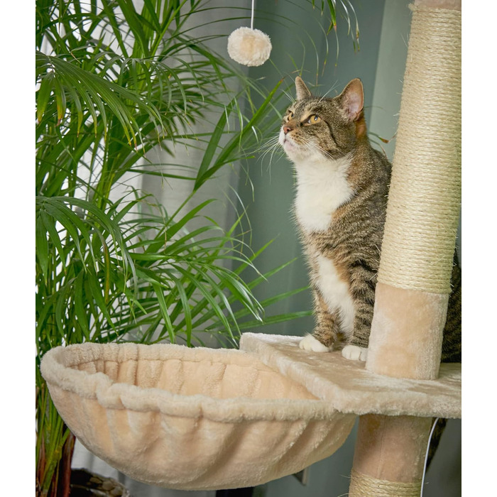 Підвісна лежанка для котів Runesol Beige, металевий каркас 40см, плюшеве покриття, для котячого комплексу