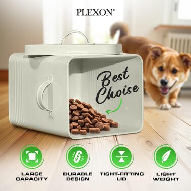 Контейнер для зберігання корму для собак Plexon, металевий, кремовий, 4,8 л, герметичний, з лопаткою, для сухого корму