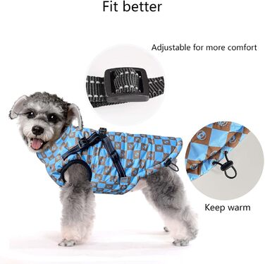 Теплий водонепроникний одяг для собак на зиму (M+, Синій) - куртка для маленьких собак