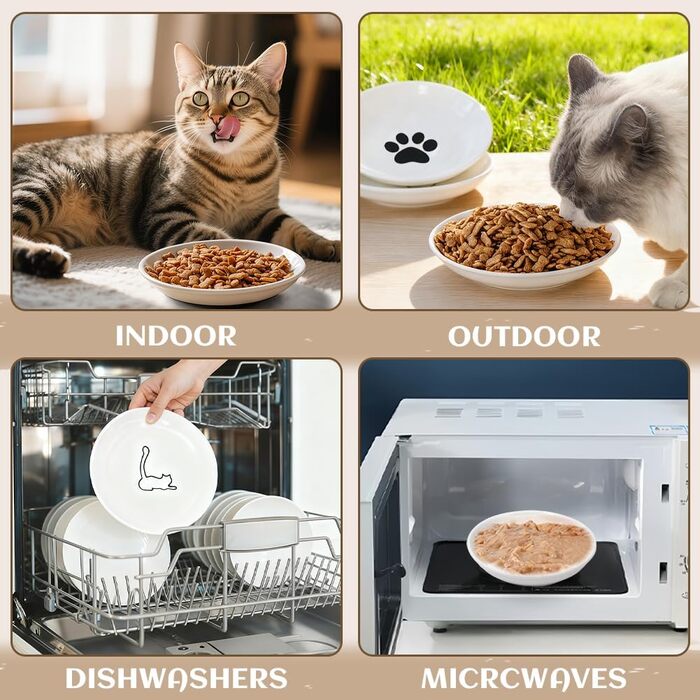 Набір мисок для котів з кераміки (4 шт.) з неслизьким дном, анти-відрижка, широкі та плоскі миски для кошенят та дрібних тварин