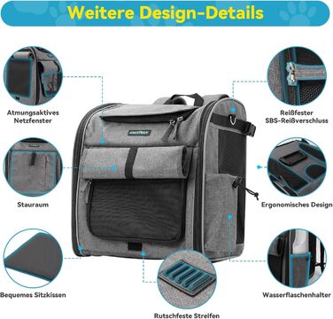 Корзина для собак на велосипед до 10 кг з L-подібним кріпленням Φ8см, складана корзина для велосипеда 4 в 1: рюкзак, сумка через плече, автокрісло, з м'якою подушкою, сітчастими вікнами та світловідбиваючими смугами