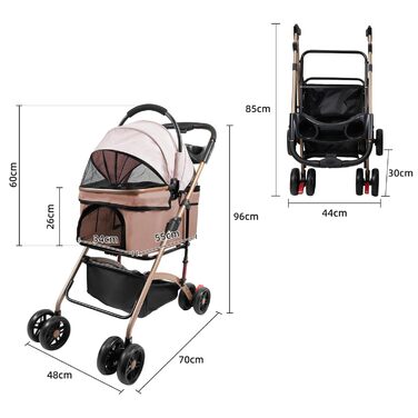 Дитяча коляска для собак та котів Homewell, складана, знімний кошик, сітчасті вікна, ремені на плече та тримач для напоїв, до 20 кг (хакі)
