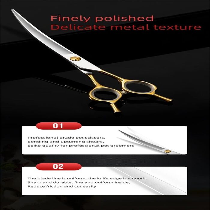 Професійна вигнута ножиця для грумінгу собак Golden - 7 дюймів, з ергономічною ручкою, з нержавіючої сталі 440C