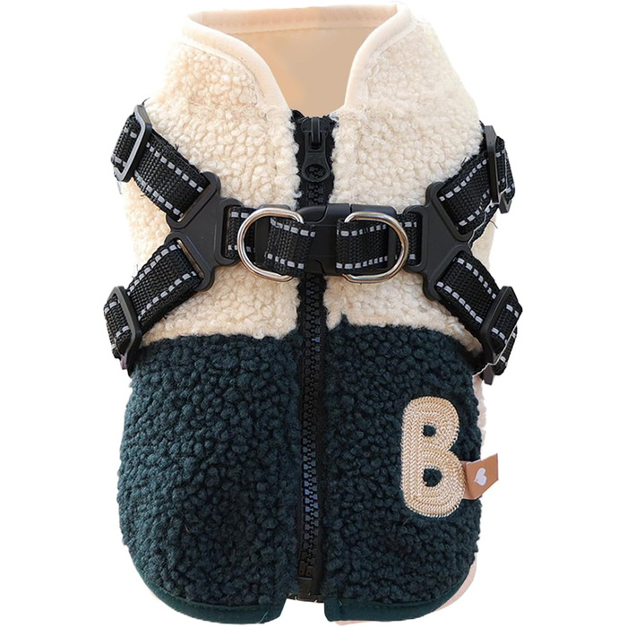 Зимовий теплий куртка для собак, вітронепроникний, з флісовою підкладкою, з отвором для шлейки, для цуценят та собак середніх розмірів, для осінніх та зимових прогулянок, зелено-білий