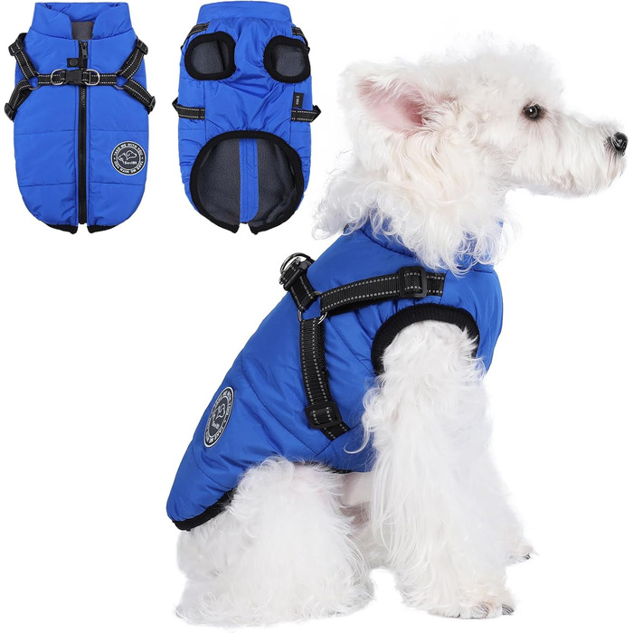 Зимова куртка для собак з начосом та жінним поясом (XL, блакитна)