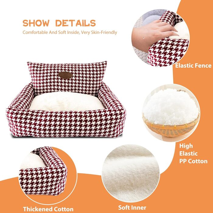 Ортопедичне ліжко для собак PETCUTE, кошик для собак, миється, нековзне, супер м'яке ліжко для домашніх тварин з знімним подушкою, кошик для собак та великих котів та собак, Коричневий (S, Бордовий)