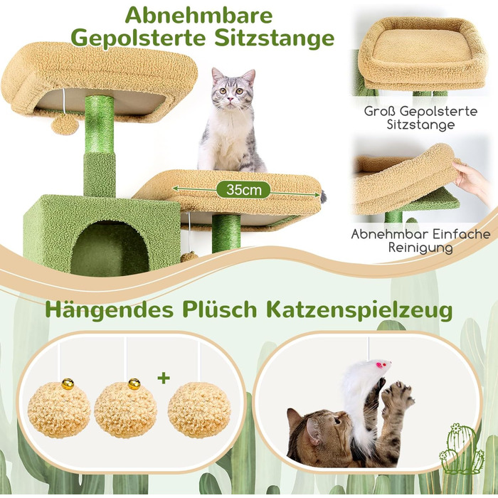 Драбина для котів Globlazer Kaktus XXL, 195 см: 2 будиночки, 2 стійки, гамак, кошик. Стабільна, для дорослих котів.