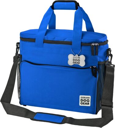 Чорна сумка для подорожей з собаками Overland Chiens Gear для великих собак. 2 контейнери для їжі, 2 складані миски, блакитний колір