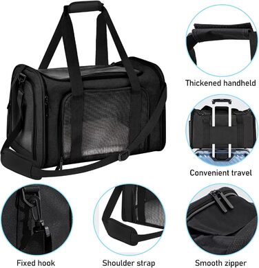 Транспортна переноска для кота та собаки BYZESTY, складана, 42 x 27 x 28 см, з мискою, чорна