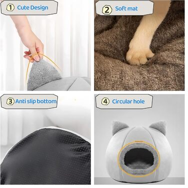 Кігтеточка-будиночок для котів, тепла та м'яка печера-ліжко для кошенят та дорослих котів (сірий, L)