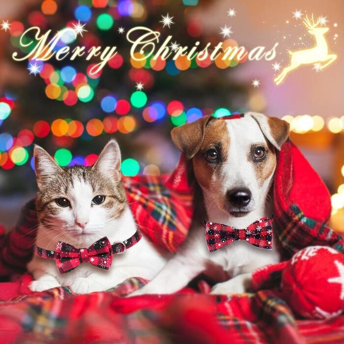 Нашийник для собак та котів на Новий рік з бантиком, регульований, прикрашений сніжинкою, розмір S