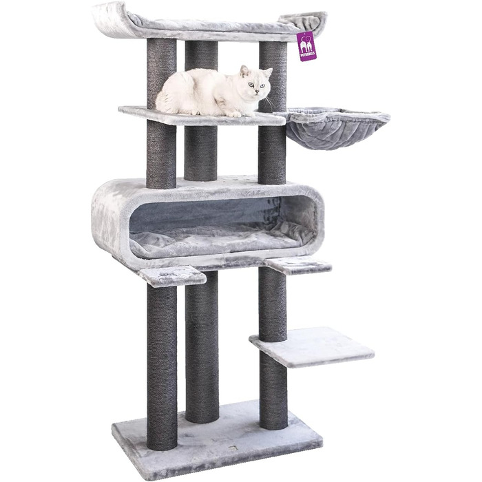 Когтеточка для великих котів Petrebels Maine Coon XXL Route 180 см, дизайн, натуральний сизаль Ø12/15 см, сіра